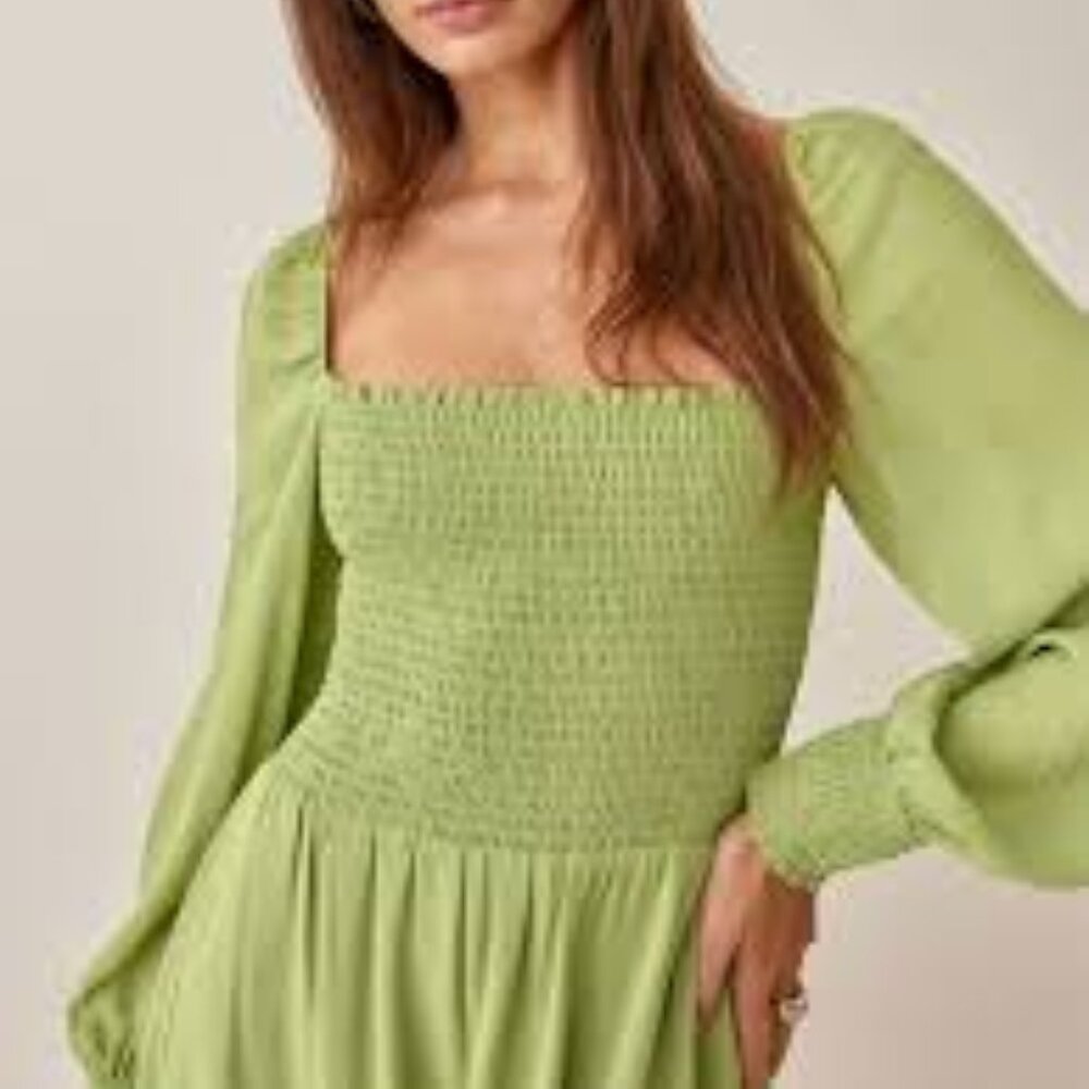 Reformation Lime Green Smocked Midi Dress